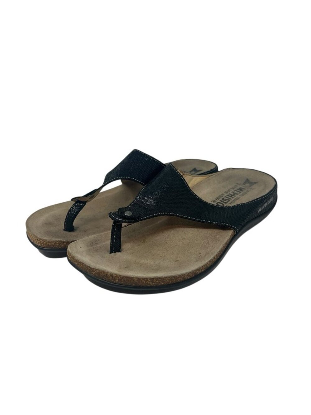 Mephisto Agacio Sandals Women's 38 US 8 Black Leather Thong Flip Flops Air-Relax